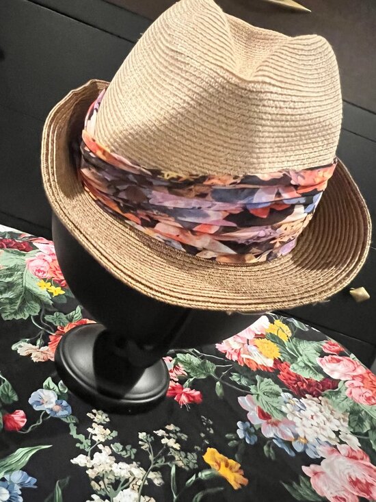 NWT Eugenia Kim Courtney Woven Straw Fedora Hat Floral Band